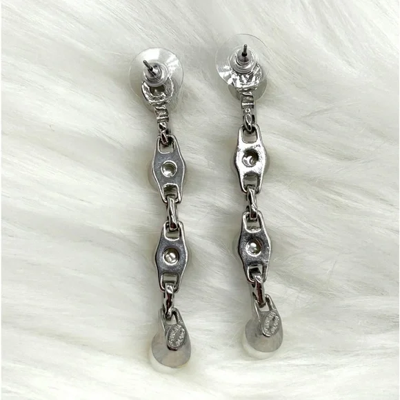 Gorgeous KJL Kenneth Jay Lane Long Silver Tone Pearl Cubic Zirconia CZ Earrings - Picture 11 of 14